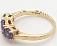 Load image into Gallery viewer, Vintage: 9ct Gold Purple Amethyst Trilogy Dress/Stacker Ring
