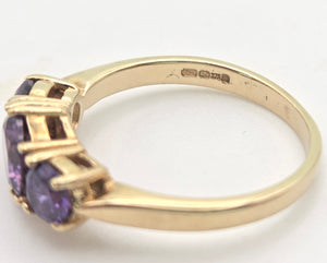 Vintage: 9ct Gold Purple Amethyst Trilogy Dress/Stacker Ring