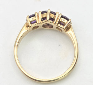 Vintage: 9ct Gold Purple Amethyst Trilogy Dress/Stacker Ring