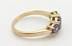 Vintage: 9ct Gold Purple Amethyst Trilogy Dress/Stacker Ring
