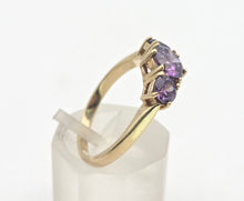 Load image into Gallery viewer, Vintage: 9ct Gold Purple Amethyst Trilogy Dress/Stacker Ring
