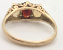 Cargar imagen en el visor de la galería, 2275 Vintage: 9ct Gold Cabochon White Opals Garnet 3-Stone Ring- From 1980
