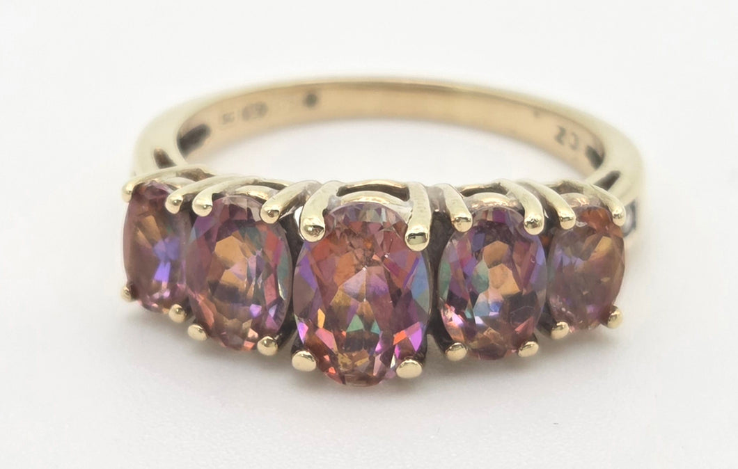 Vintage: 9ct Gold 5 Caribbean Topaz Diamonds Half-Hoop Dress Ring