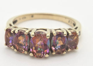 Vintage: 9ct Gold 5 Caribbean Topaz Diamonds Half-Hoop Dress Ring
