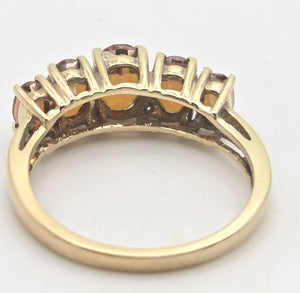 Vintage: 9ct Gold 5 Caribbean Topaz Diamonds Half-Hoop Dress Ring