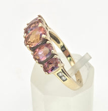 Load image into Gallery viewer, Vintage: 9ct Gold 5 Caribbean Topaz Diamonds Half-Hoop Dress Ring
