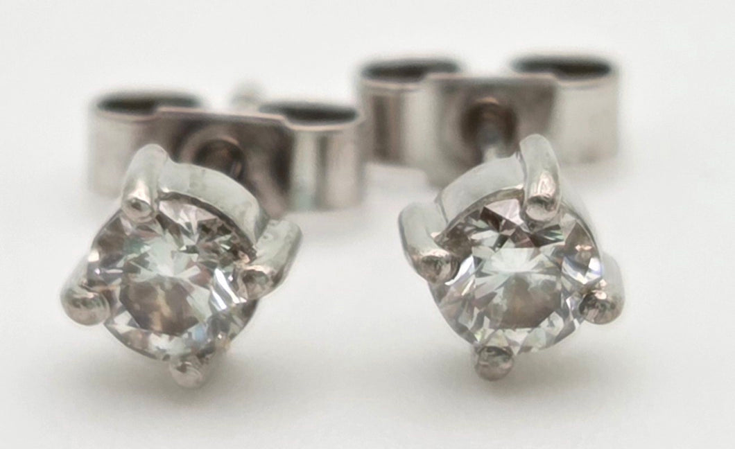 1060 Vintage; 18ct White Gold Round Full Cut Diamonds {0.41ct)  Solitaire Stud Earrings