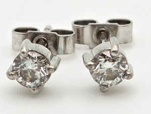 1060 Vintage; 18ct White Gold Round Full Cut Diamonds {0.41ct)  Solitaire Stud Earrings