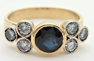 Vintage; 18ct Gold Blue Sapphire Natural Diamonds (0.68ct) Trefoil Set ring
