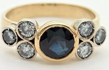 Load image into Gallery viewer, Vintage; 18ct Gold Blue Sapphire Natural Diamonds (0.68ct) Trefoil Set ring
