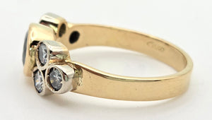 Vintage; 18ct Gold Blue Sapphire Natural Diamonds (0.68ct) Trefoil Set ring