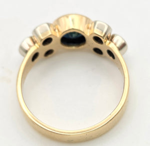 Vintage; 18ct Gold Blue Sapphire Natural Diamonds (0.68ct) Trefoil Set ring