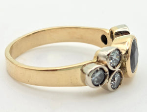 Vintage; 18ct Gold Blue Sapphire Natural Diamonds (0.68ct) Trefoil Set ring