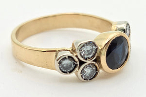 Vintage; 18ct Gold Blue Sapphire Natural Diamonds (0.68ct) Trefoil Set ring
