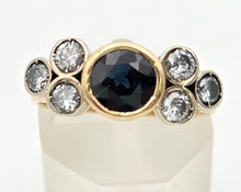 Load image into Gallery viewer, Vintage; 18ct Gold Blue Sapphire Natural Diamonds (0.68ct) Trefoil Set ring
