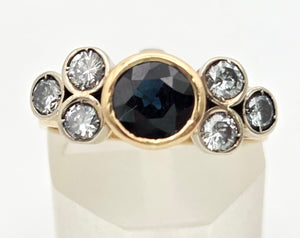 Vintage; 18ct Gold Blue Sapphire Natural Diamonds (0.68ct) Trefoil Set ring