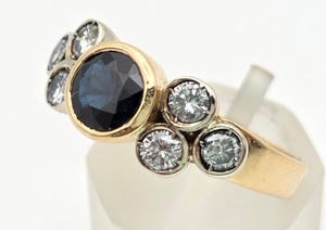 Vintage; 18ct Gold Blue Sapphire Natural Diamonds (0.68ct) Trefoil Set ring