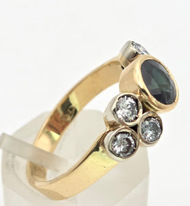 Vintage; 18ct Gold Blue Sapphire Natural Diamonds (0.68ct) Trefoil Set ring