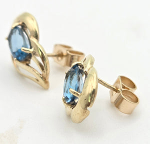 2044 Vintage: 9ct Gold Swiss Blue Topaz Stud Earrings