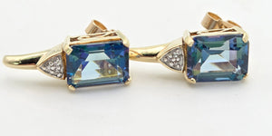 2062 Vintage: 9ct Gold Mystic Topaz Natural Diamonds Stud Earrings