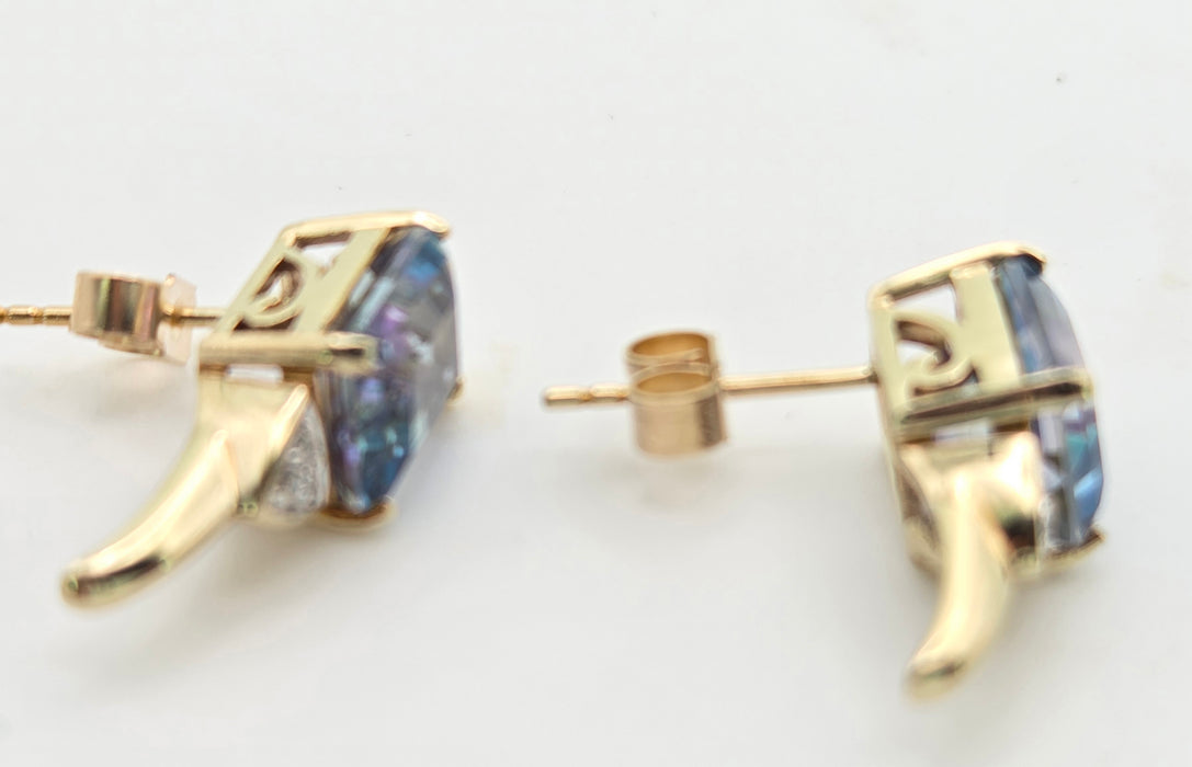 6451 Vintage: 9ct Gold Mystic Topaz Natural Diamonds Stud Earrings