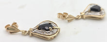 Load image into Gallery viewer, 2065: Vintage: 9ct Gold Pear-Cut Blue Sapphires &amp; Diamonds Drop/Dangle Stud Earrings
