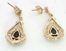 Load image into Gallery viewer, 2065: Vintage: 9ct Gold Pear-Cut Blue Sapphires &amp; Diamonds Drop/Dangle Stud Earrings
