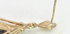 2065: Vintage: 9ct Gold Pear-Cut Blue Sapphires & Diamonds Drop/Dangle Stud Earrings