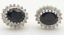 Load image into Gallery viewer, Vintage: 9ct Gold French Blue Sapphires 36 Natural Diamonds Stud Earrings
