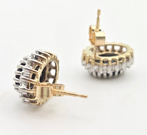 Vintage: 9ct Gold French Blue Sapphires 36 Natural Diamonds Stud Earrings
