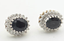 Load image into Gallery viewer, Vintage: 9ct Gold French Blue Sapphires 36 Natural Diamonds Stud Earrings
