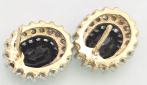 Vintage: 9ct Gold French Blue Sapphires 36 Natural Diamonds Stud Earrings