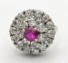 Cargar imagen en el visor de la galería, 2137 Vintage; 18ct White Gold Ruby Natural Sparkling Diamonds (2.75ct) Cluster Ring- Extraordinary
