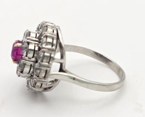 2137 Vintage; 18ct White Gold Ruby Natural Sparkling Diamonds (2.75ct) Cluster Ring- Extraordinary