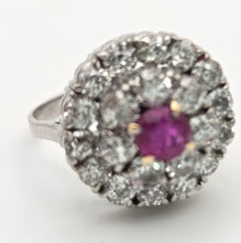 Cargar imagen en el visor de la galería, 2137 Vintage; 18ct White Gold Ruby Natural Sparkling Diamonds (2.75ct) Cluster Ring- Extraordinary
