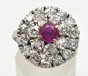 2137 Vintage; 18ct White Gold Ruby Natural Sparkling Diamonds (2.75ct) Cluster Ring- Extraordinary