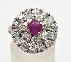 2137 Vintage; 18ct White Gold Ruby Natural Sparkling Diamonds (2.75ct) Cluster Ring- Extraordinary