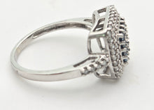 Cargar imagen en el visor de la galería, 2117 Vintage: 9ct White Gold Blue &amp; White Natural Diamonds Encrusted ring
