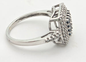 2117 Vintage: 9ct White Gold Blue & White Natural Diamonds Encrusted ring