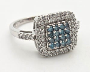 2117 Vintage: 9ct White Gold Blue & White Natural Diamonds Encrusted ring