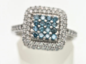 2117 Vintage: 9ct White Gold Blue & White Natural Diamonds Encrusted ring