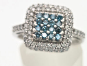 2117 Vintage: 9ct White Gold Blue & White Natural Diamonds Encrusted ring