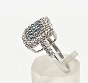 2117 Vintage: 9ct White Gold Blue & White Natural Diamonds Encrusted ring