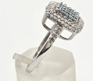 2117 Vintage: 9ct White Gold Blue & White Natural Diamonds Encrusted ring