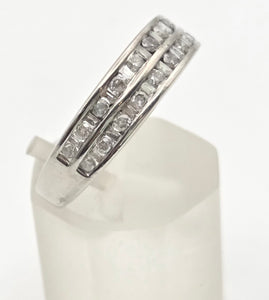 2122 Vintage: 9ct White Gold 22 Natural Diamonds Tiered Stacker/ Dress Ring