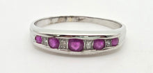 Cargar imagen en el visor de la galería, 2164 Vintage 9ct White Gold Rubies Natural Diamonds Stacker Ring
