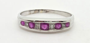 2164 Vintage 9ct White Gold Rubies Natural Diamonds Stacker Ring
