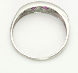 2164 Vintage 9ct White Gold Rubies Natural Diamonds Stacker Ring