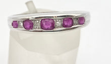 Cargar imagen en el visor de la galería, 2164 Vintage 9ct White Gold Rubies Natural Diamonds Stacker Ring
