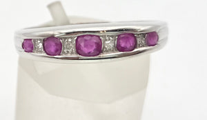 2164 Vintage 9ct White Gold Rubies Natural Diamonds Stacker Ring